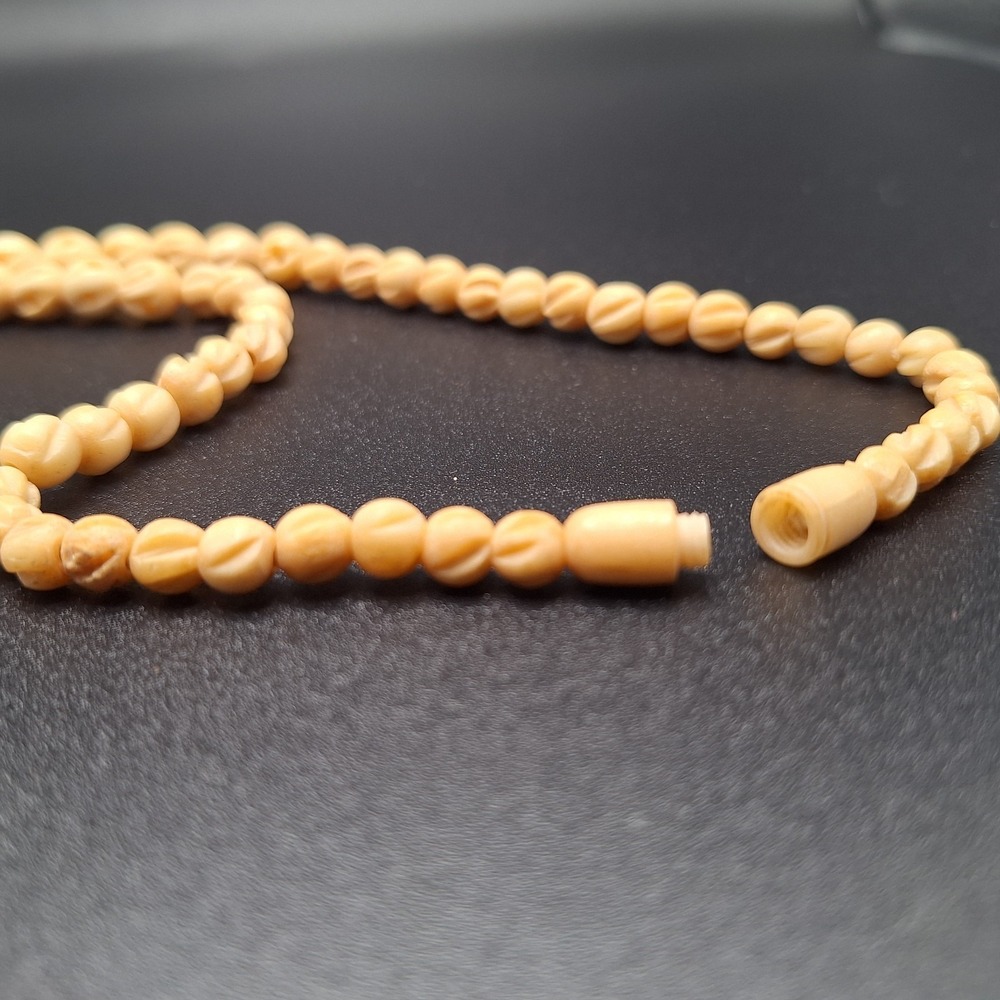 Vintage Carved Rose Flower Bead Ivory Celluloid Graduated Flapper Deco Necklace - Picture 7 of 7